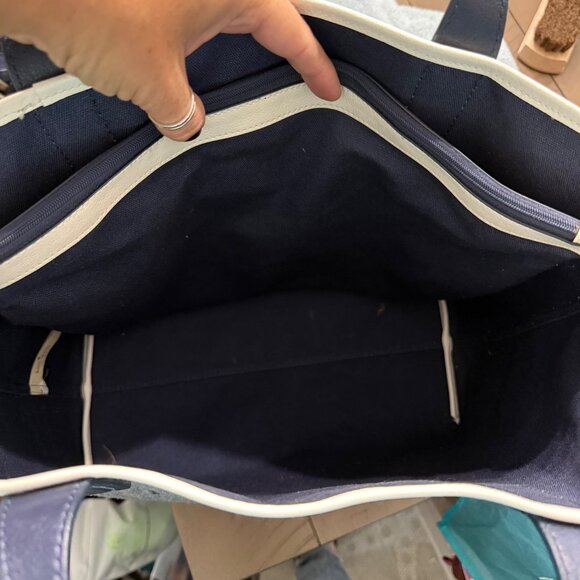 Kate Spade New York Navy Canvas Leather Tote Bag With Double Handles - Picture 6 of 8